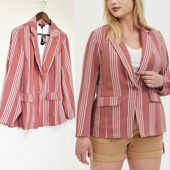 NEW Torrid Boyfriend Blazer Jacket Light Weight Striped Mauve Rose Pink L 12 $70 - Picture 14 of 14